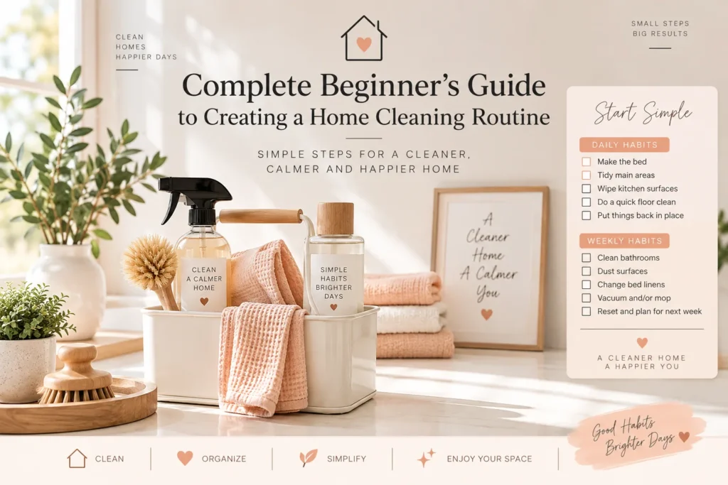 Home cleaning routine with simple daily and weekly cleaning habits
