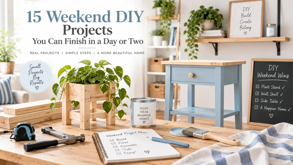 Weekend DIY projects with a wooden plant stand, painted side table and beginner tools